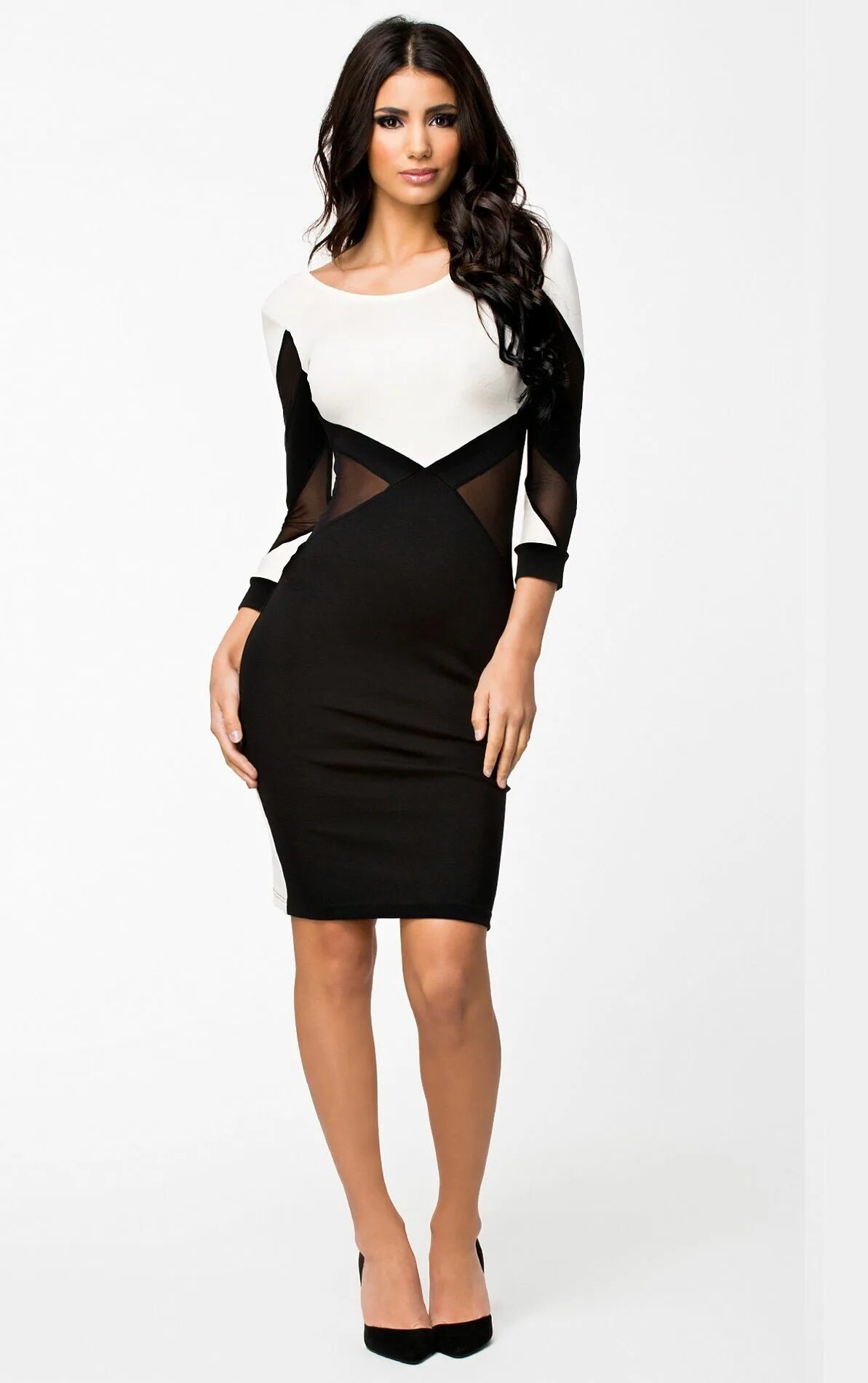 Платья черно белого цвета фото Rochie cu Maneca Lunga Colette la 99 lei FashionAgenda Vestidos, Kombinasi warna