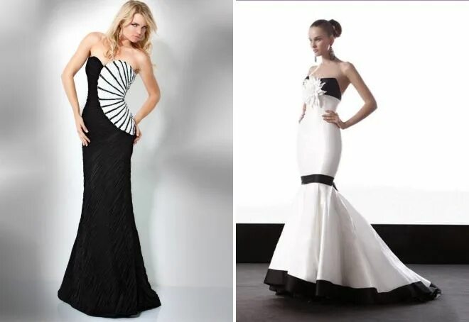 Платья черно белого цвета фото Стильное черно-белое платье - с кружевом, воротником и манжетами, рукавами, рису