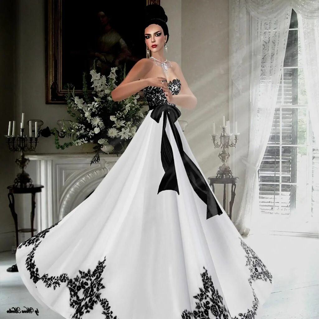 Платья черно белого цвета фото Image result for white fabric with black lace Black white wedding dress, Black w