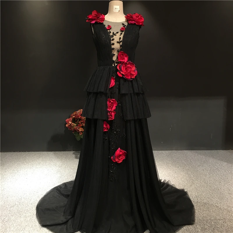 Платья черные с цветами фото Женское бархатное платье с коротким рукавом, черное платье-трапеция с цветами, в