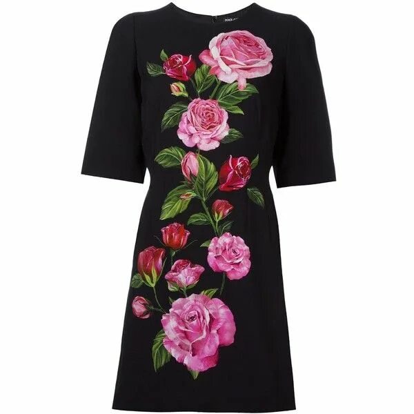 Платья черные с цветами фото Dolce & Gabbana rose print cady dress ($1,756) ❤ liked on Polyvore featuring dre