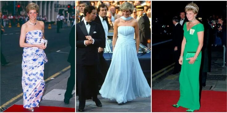 Платья диана фото No one worked a red carpet like Di. Princess diana dresses, Blue chiffon dresses
