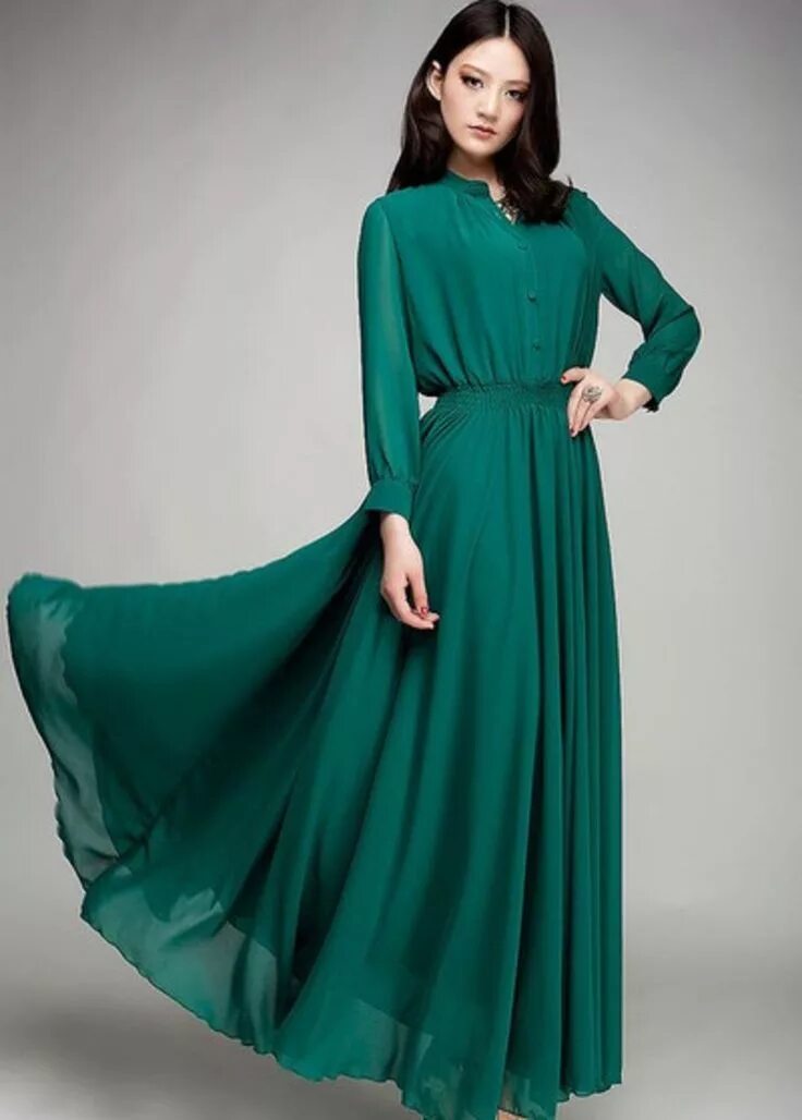 Платья длинный рукав фото Look effortlessly chic in this flowing maxi dress with cinched waist and cuffed 