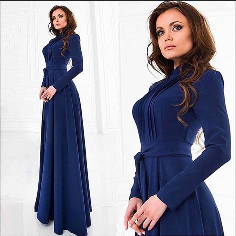 Платья длинный рукав фото Женское длинное однотонное платье с рукавами и поясом купить недорого - выгодные