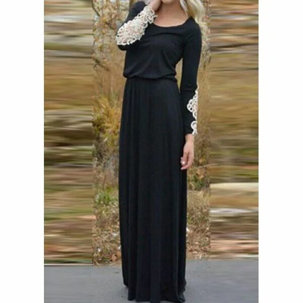 Платья длинный рукав фото Stylish Scoop Collar Long Sleeve Appliques Design Women's Maxi Dress My Style