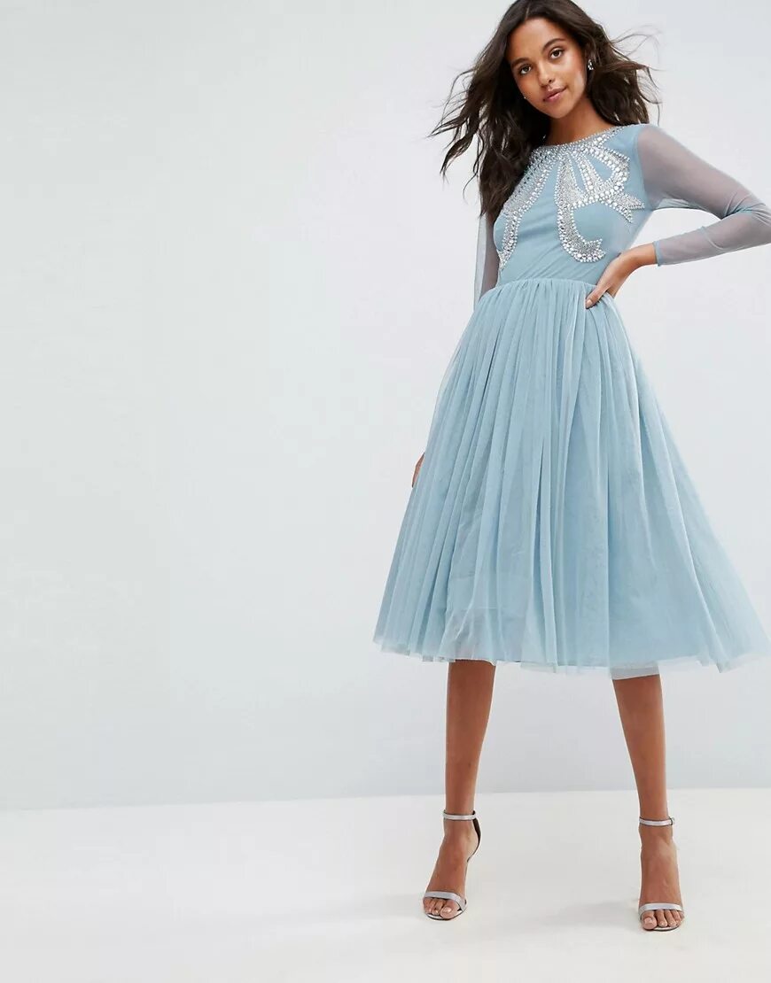 Платья длиной миди фото ASOS Oversized Embellished Bow Front Midi Dress - ShopperBoard