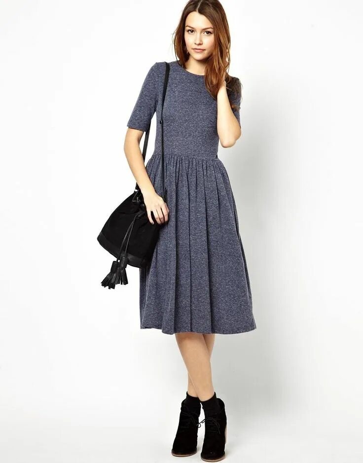 Платья длиной миди фото ASOS Midi Dress In Nepi With 3/4 Sleeves at ASOS Casual dresses, Asos dress midi