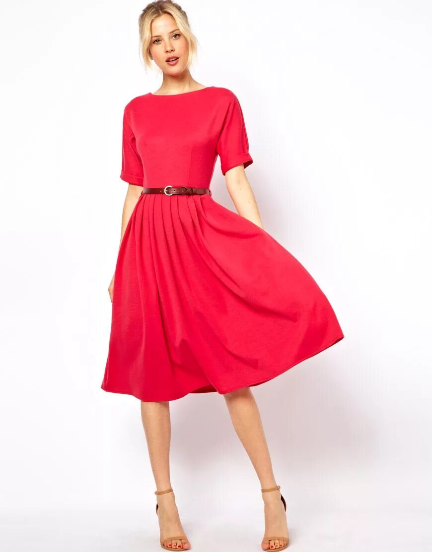 Платья длиной миди фото ASOS ASOS Midi Dress With Full Skirt And Belt at ASOS Fashion, Pleated midi dres