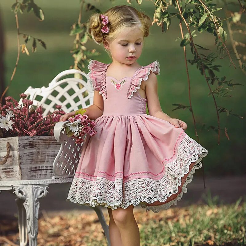 Платья для 7 лет фото EACHIN платья для девочек, новинка, летнее кружевное лоскутное милое платье прин