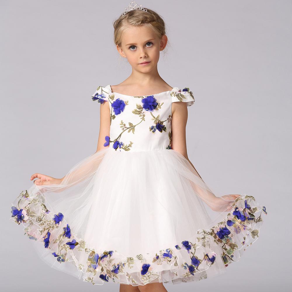 Платья для 7 лет фото Kids Girls Fashion Summer Sleeveless Embroidery Party Gown Tulle Princess Dress 