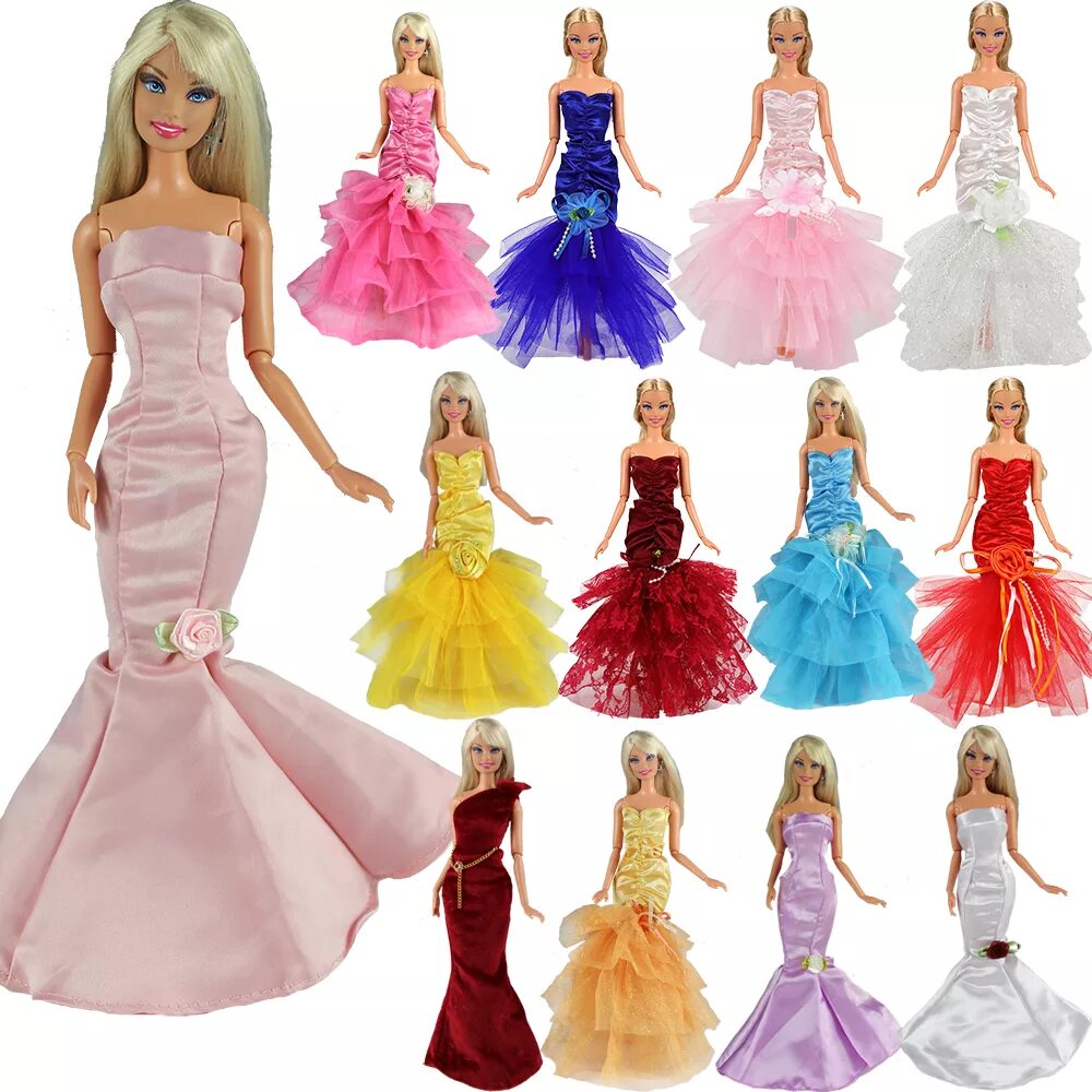 Платья для барби фото Купить Новые 5 Кукла Костюм Русалки платья случайный выбор + 10 обувь для Барби 