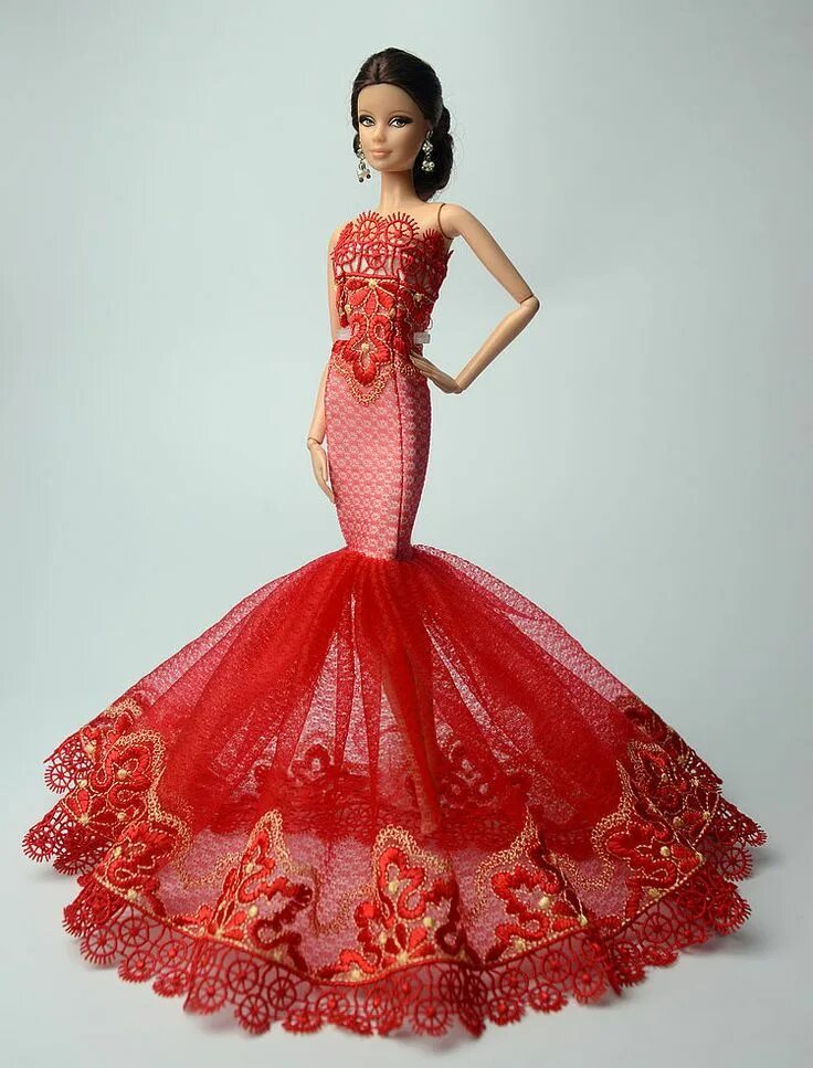Платья для барби фото $6.99 - Red Royalty Mermaid Dress Party Dress/Clothes/Gown For Barbie Doll F60 #