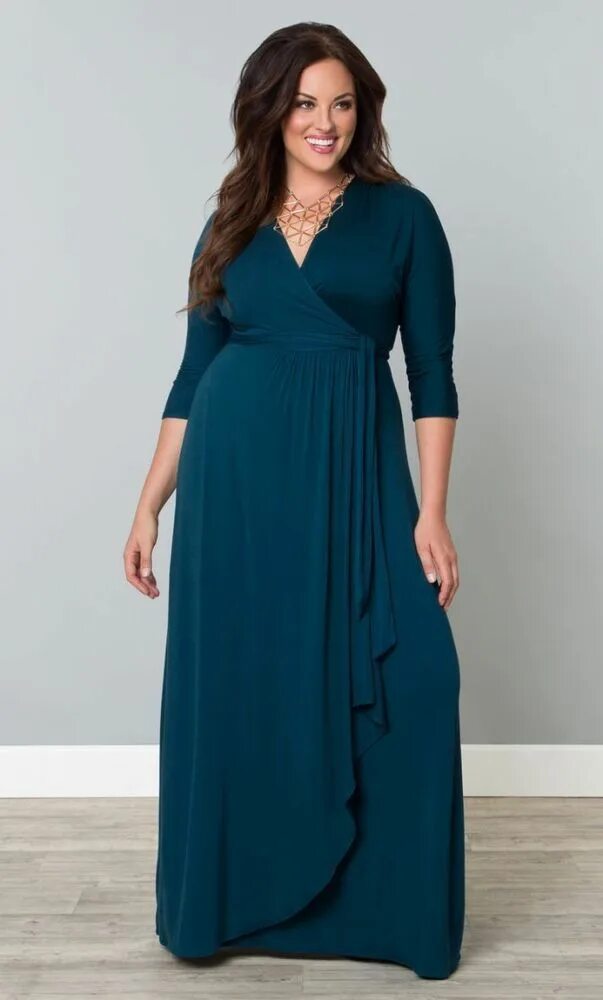 Платья для больших женщин фото True wrap blue maxi gown blends comfort and style. You look and feel fantastic! 