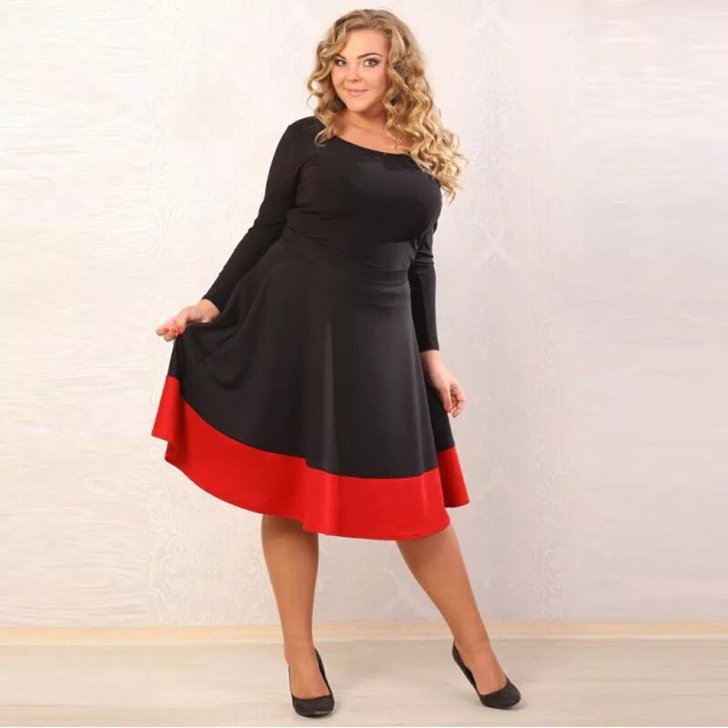 Платья для больших женщин фото Купить осень-зима женщин длинные Черное платье пэчворк колен Трапеция платья сек