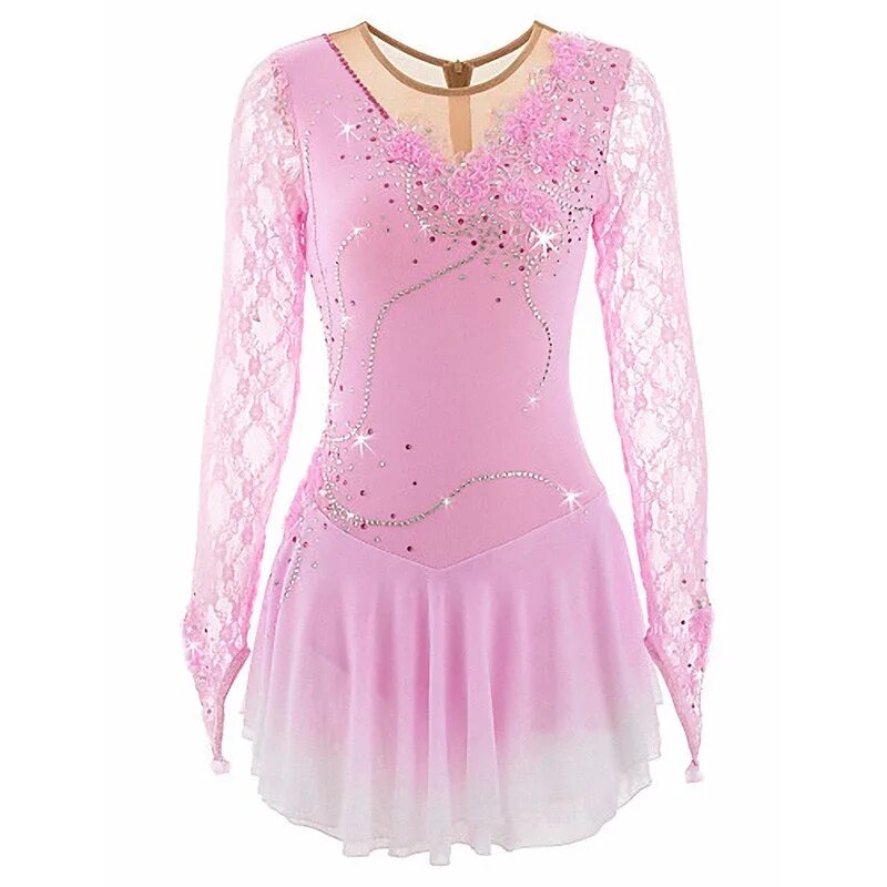 Платья для фигурного катания фото Pink Skating Dress Handmade Rhinestones Figure Skating Dress Girls Skating Dance