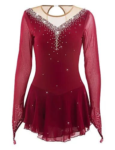 Платья для фигурного катания фото Красное платье для фигурного катания с длинными рукавами из юбки для конькобежце