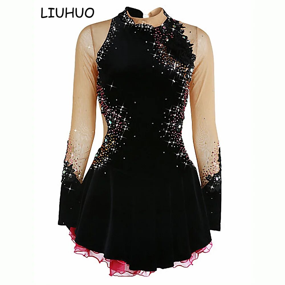 Платья для фигурного катания фото Liuhuo vestido de patinação personalizado, saia de gelo para meninas e mulheres 