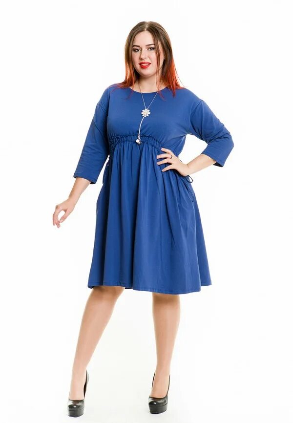 Платья для полных с рукавом фото Платье Luxury Plus, цвет: синий, MP002XW0QEOW - купить в интернет-магазине Lamod