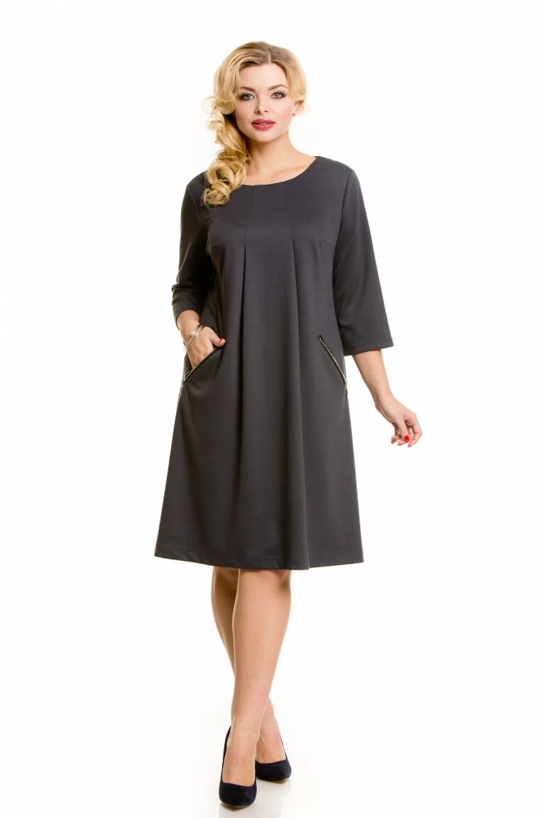 Платья для полных с рукавом фото Платье NOVITA арт. 492 темно-сер