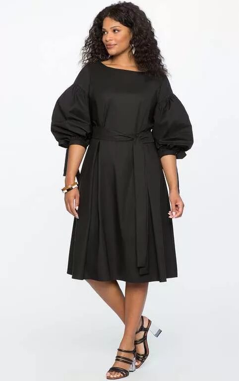 Платья для полных с рукавом фото Платья для полных девушек американского бренда Eloquii осень 2017 Puff sleeve dr