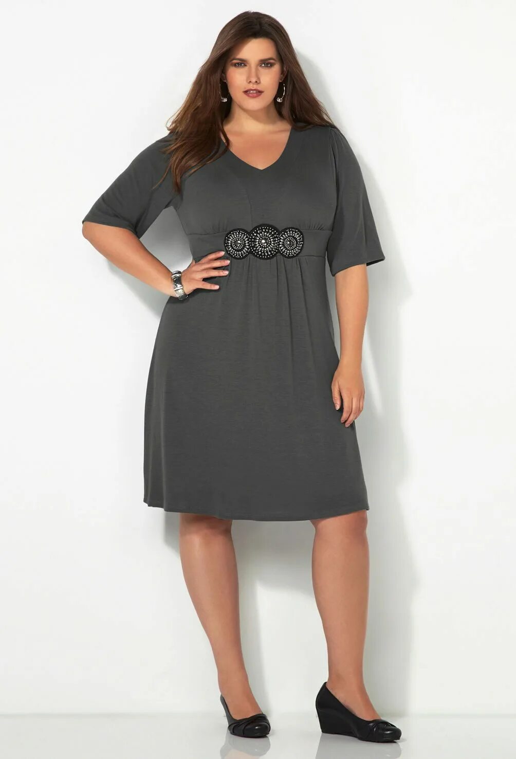 Платья для полных с животом фото Beaded Medallion Dress-Plus Size Dress-Avenue