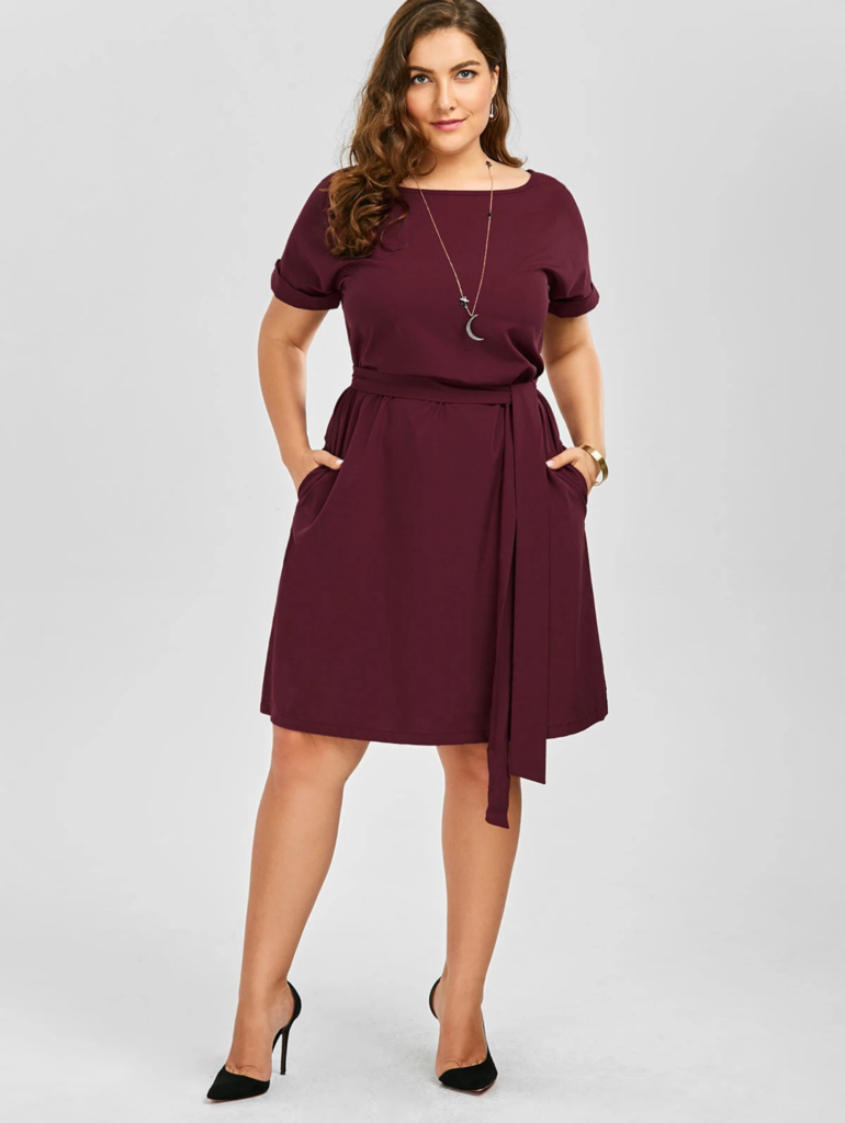 Платья для яблока фото Women's Spring/Summer O-Neck Dress With Pockets Plus Size - My Work Outfit Blog 