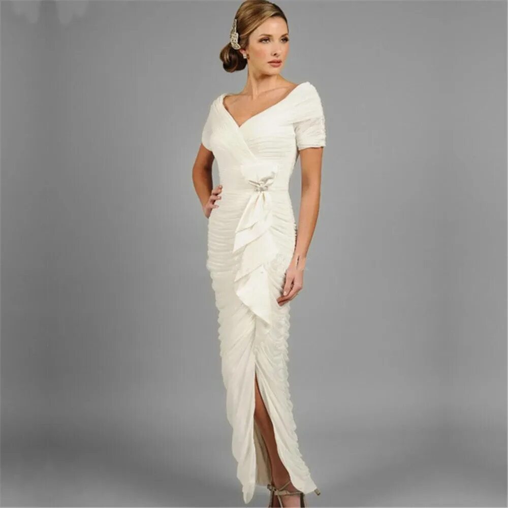 Платья для женщин на свадьбу фото Купить Недорогое белое винтажное платье для матери невесты с разрезом оборки дли