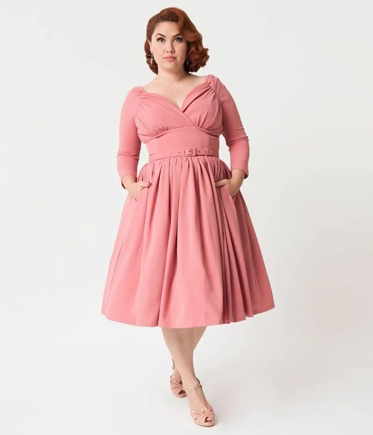 Платья для женщин яблоко фото Vixen By Micheline Pitt Plus Size Rose Pink Sleeved Starlet Swing Dres - Unique 