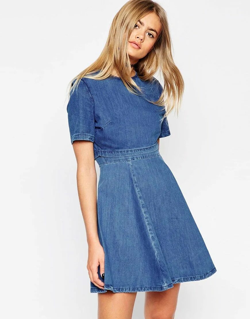 Платья джинс фото ASOS Denim Crop Top Skater Dress at asos.com Elbise
