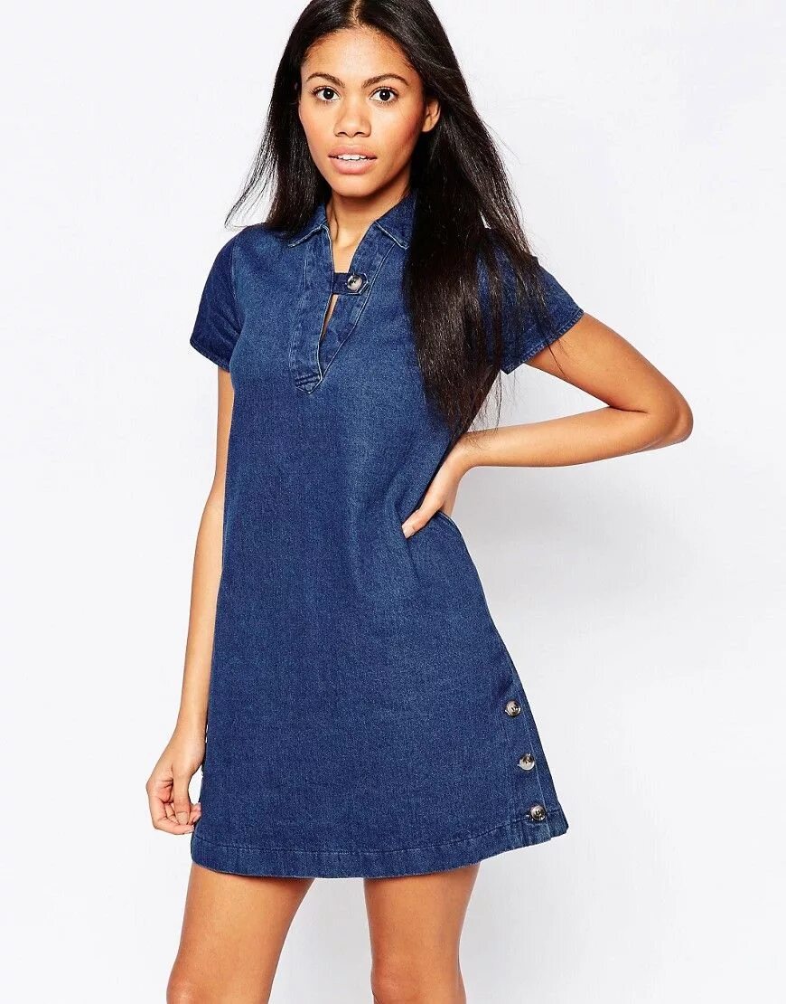 Платья джинс фото Influence Button Detail Shift Dress at asos.com Shift dress, Latest casual dress