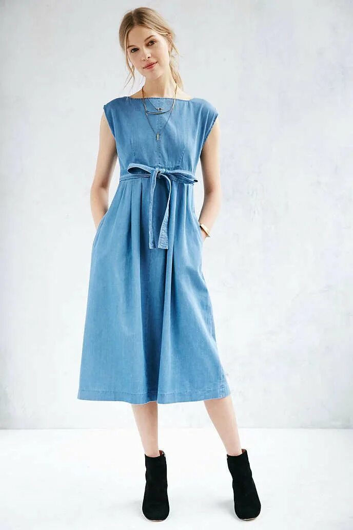 Платья джинс фото Courtshop Denim Anita Midi Dress Womens midi dresses, Belted denim dress, Fashio