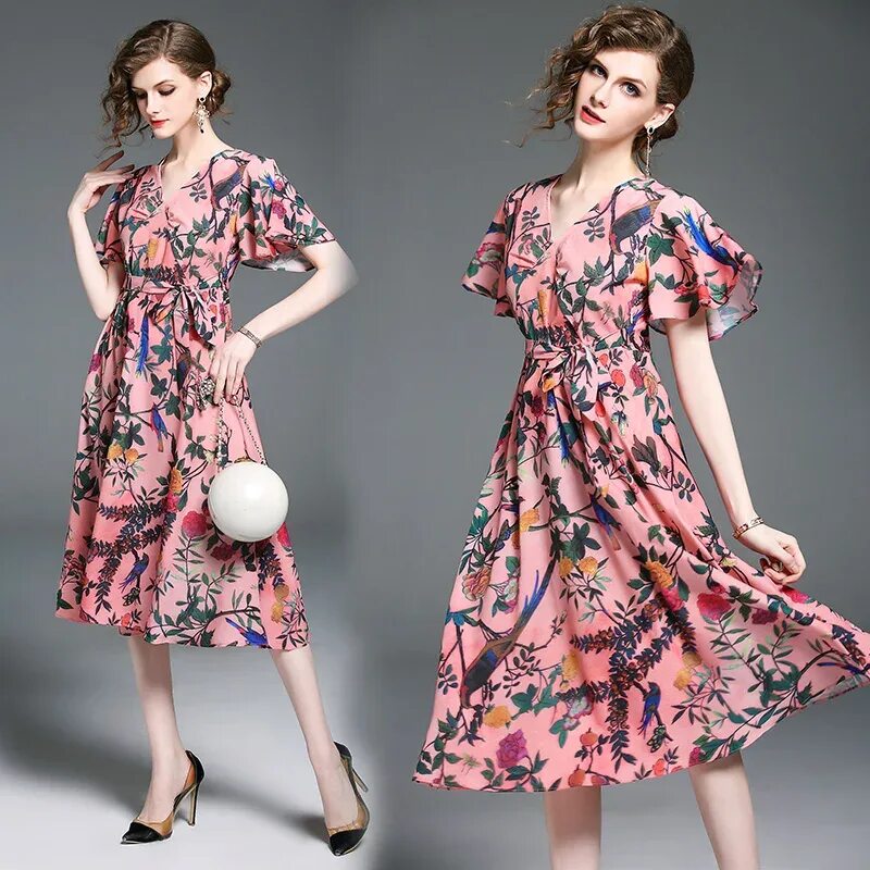 Платья фасоны фото Make dress 2017 French 6223 luca brasi Printed pure silk Big long vacation flowi