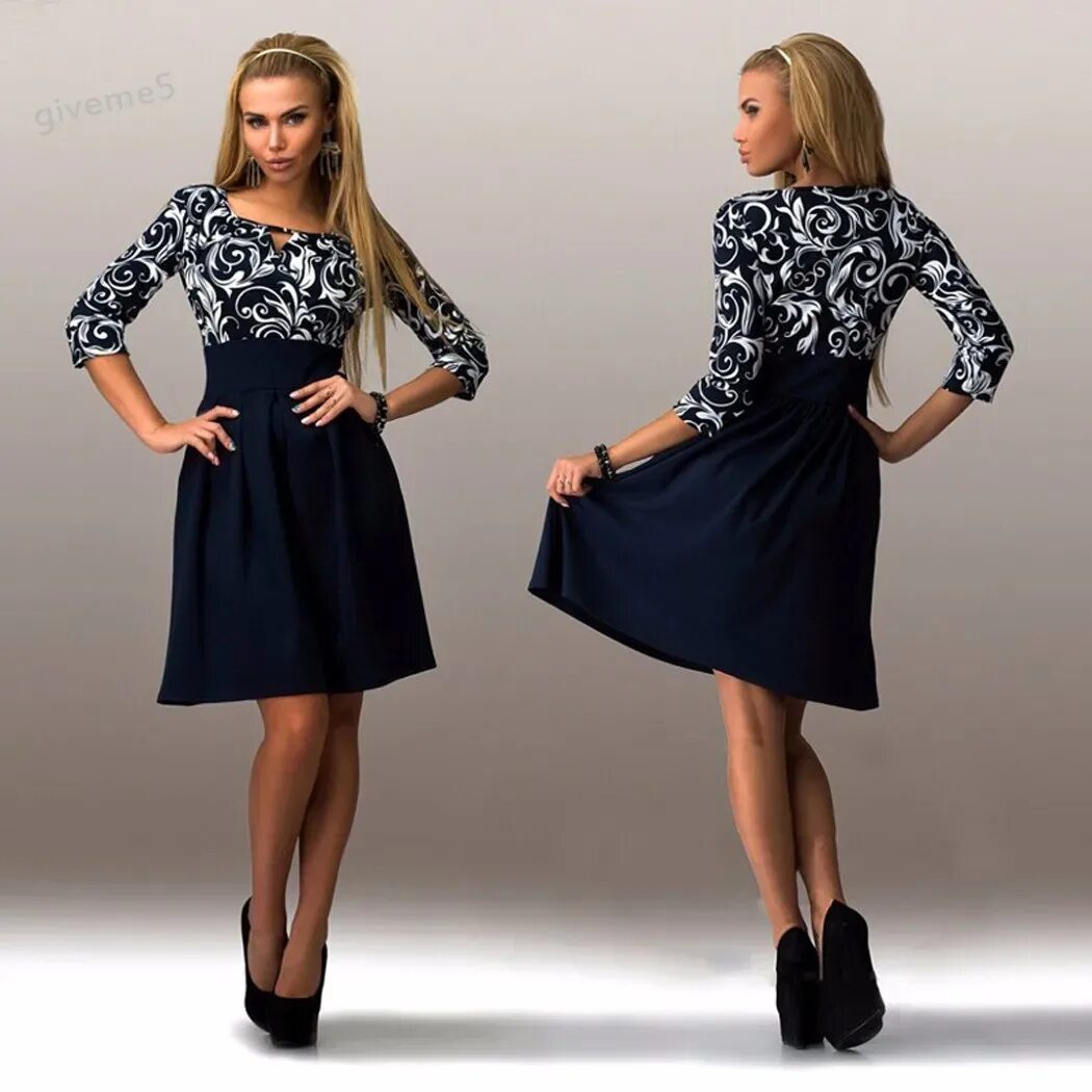 Платья фото бесплатно Женское платье с цветочным принтом повседневное винтажное платье Хепберн рокабил