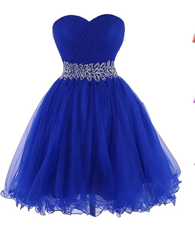 Платья фото короткие без девушек 2021 Newest Royal Blue Tulle Short Chiffon Homecoming Dresses Beading Graduation