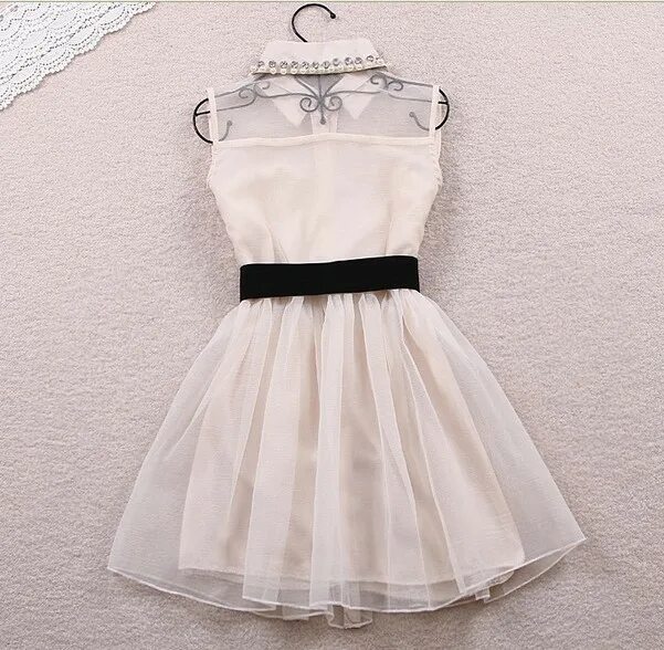 Платья фото короткие без девушек Free Bow Belt Spring Summer 2016 New Fashion Sweet Pearl Diamond Lapel Waist Sle