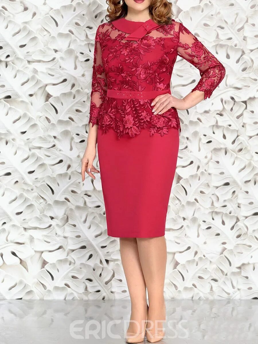 Платья фото минск Ericdress Three-Quarter Sleeve Knee-Length Patchwork Plain Pullover Dress Dresse