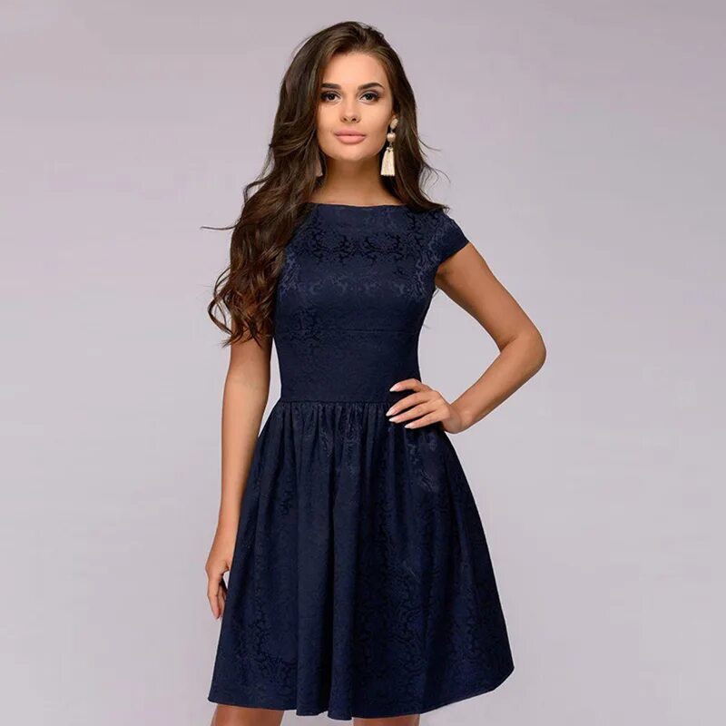 Платья фото омск Women Vintage a Line Lace Dress Ladies Short Sleeve o Neck Elegant Office Lady W