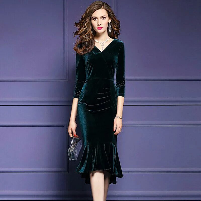 Платья фото цена уфа Женское осенне-зимнее платье, винтажное бархатное платье с русалкой, сексуальное