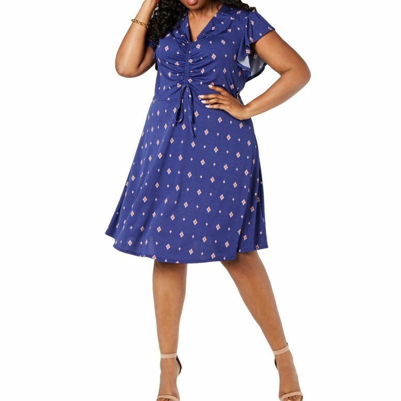 Платья фото цена женщин Купить Платье MONTEAU Women's Plus Size Flutter-sleeve Ruched-front A-Line Dress