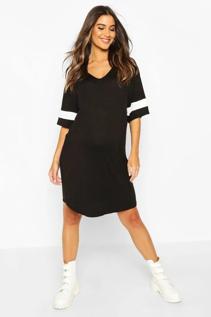 Платья футболки фото Maternity Sports Stripe T-Shirt Dress boohoo Striped t shirt dress, Shirt dress,