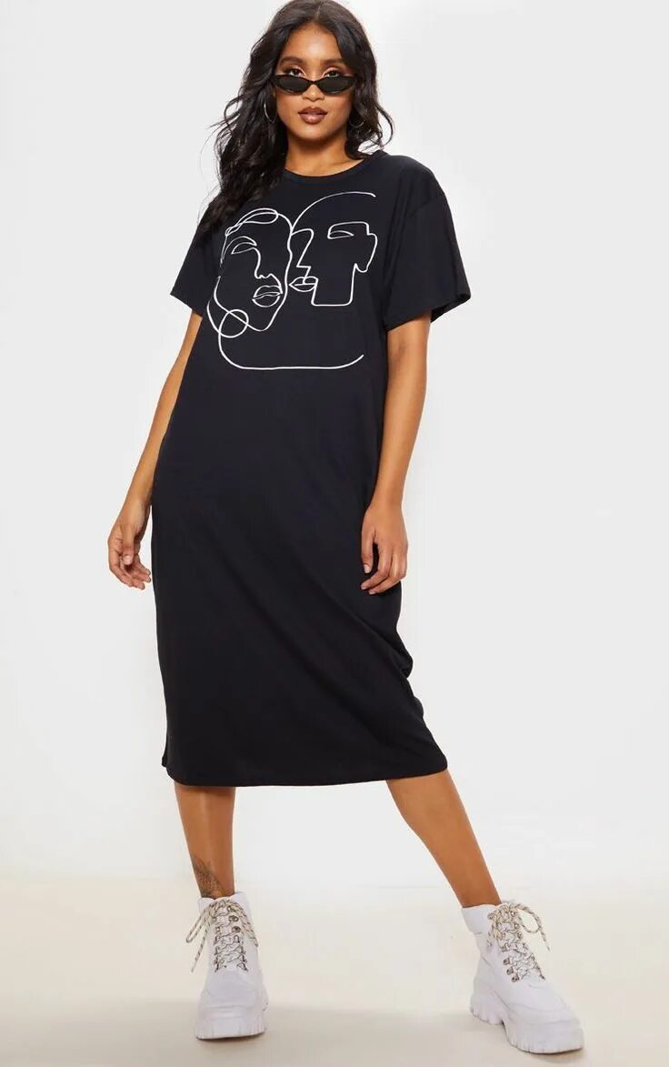 Платья футболки фото Black Faces Slogan Oversized Midi T-Shirt Dress in 2019 Oversized t shirt dress,