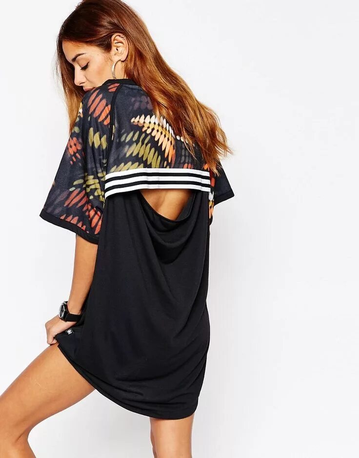 Платья футболки фото adidas Originals Rita Ora Cut Out T-Shirt Dress With Trefoil Logo In Multi Print
