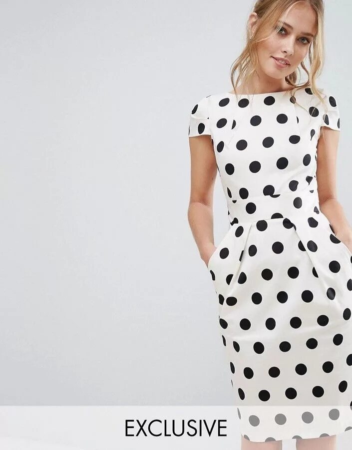 Платья горошек фото Closet London Closet Polka Dot Cap Sleeve Midi Dress Midi dress with sleeves, Da
