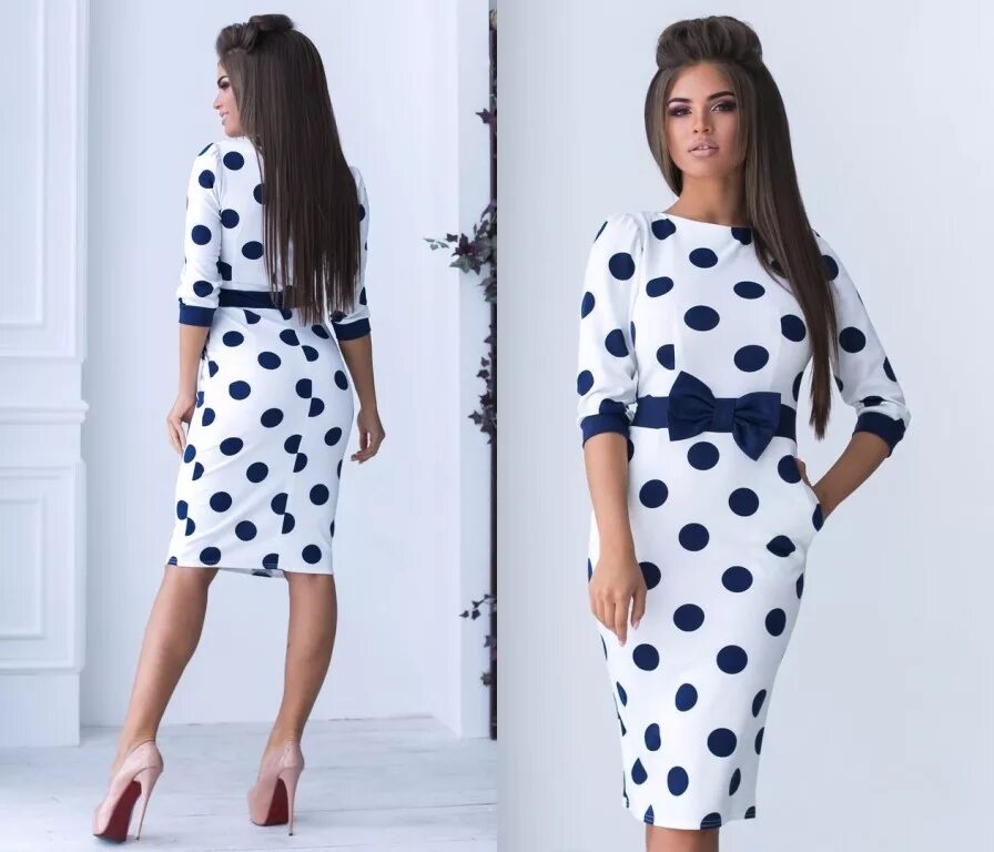 Платья горошек фото Голубое платье футляр в горошек - журнал 13malyshok.ru