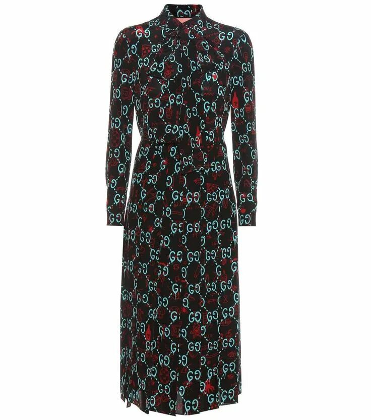 Платья гуччи фото Gucci Ghost Printed Silk Dress In Black ModeSens Silk print dress, Clothes desig