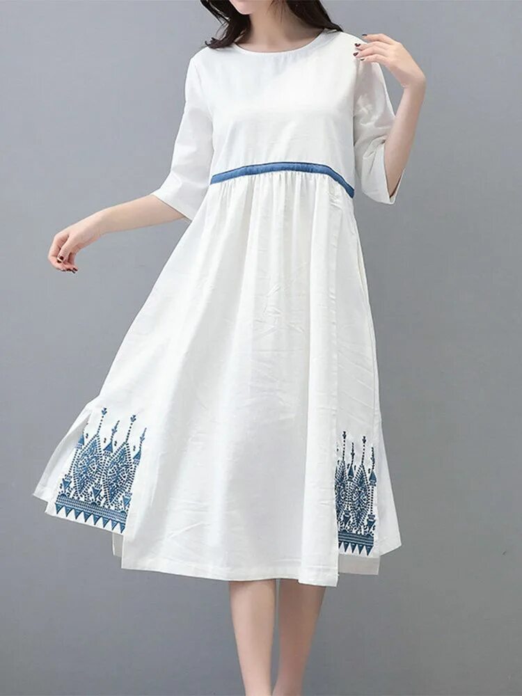 Платья хлопок фото Vintage Embroidered High Waist Half Sleeve Dresses Half sleeve dresses, Dresses,