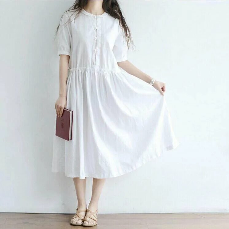 Платья хлопок фото Летнее белое платье из льна с хлопком. Новое - купить в Москве, цена 1 100 руб.,