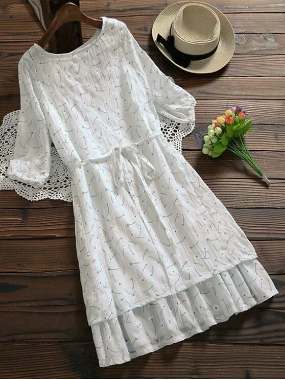 Платья хлопок фото Ruffle Hem Floral Holiday Dress With Belt WHITE Affordable fashion clothes, Fash