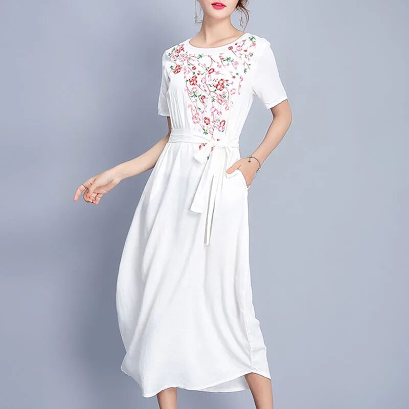 Платья хлопок фото 2017 ฤ ด ร อ น น า ร ก ข อ ง ผ ห ญ ง ส ข า ว ผ า ฝ า ย แ ล