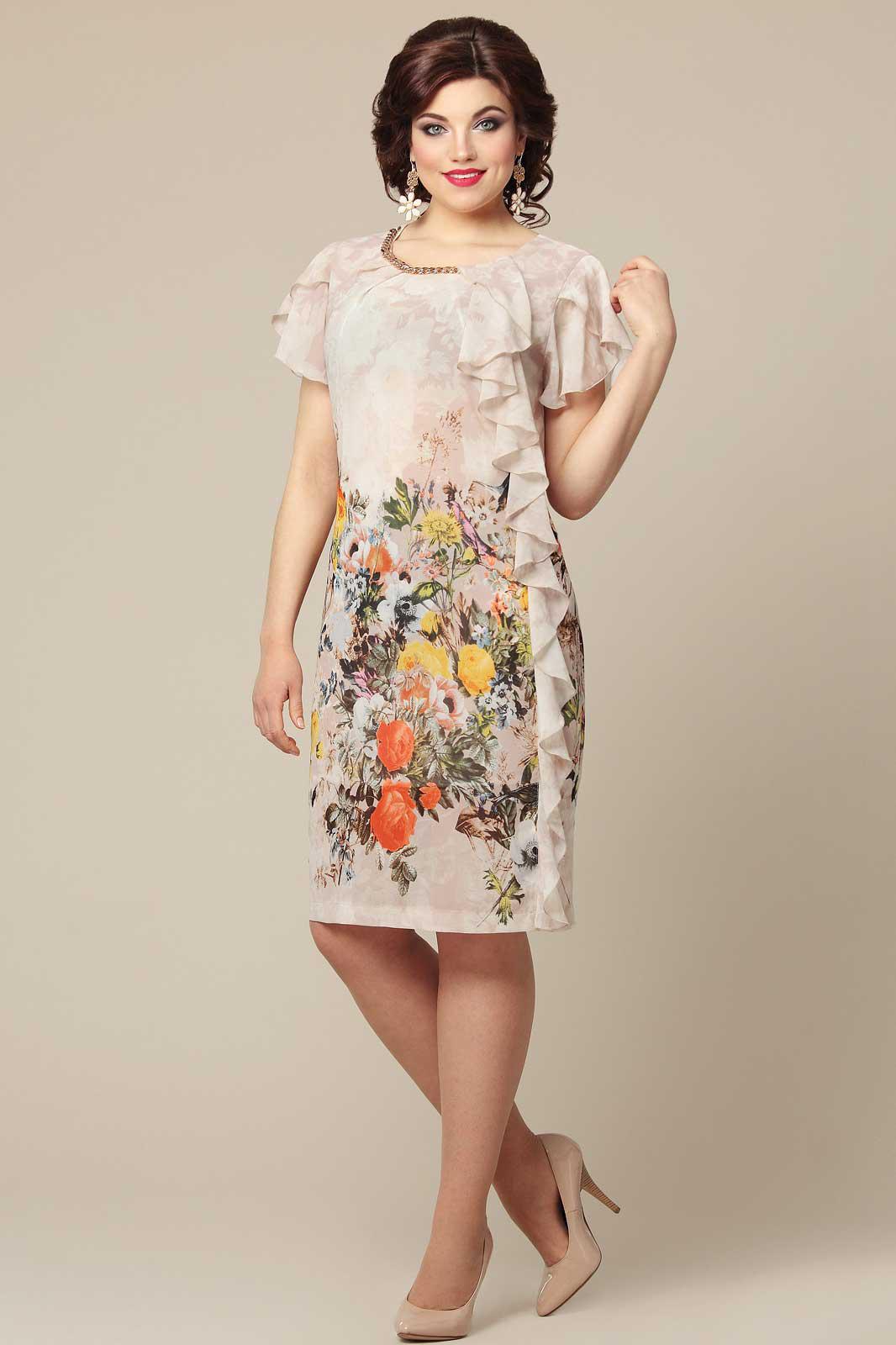 Платья интернет магазин фото Платье Mira Fashion, беж с цветами (модель 3875) - Белорусский трикотаж в интерн